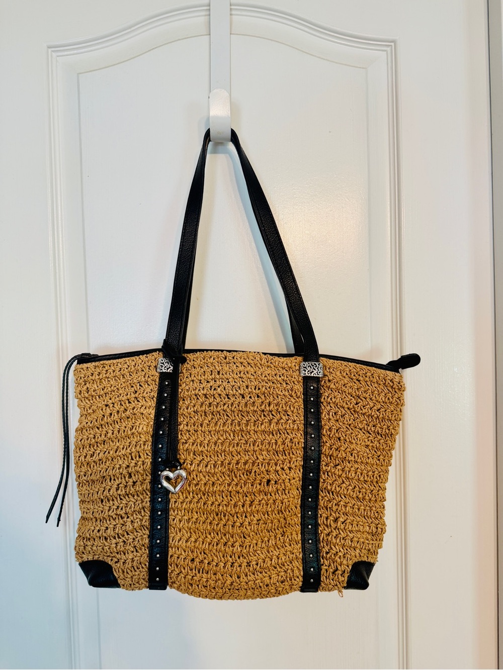 Brighton Tan Woven Shoulder Bag with Black Trim
